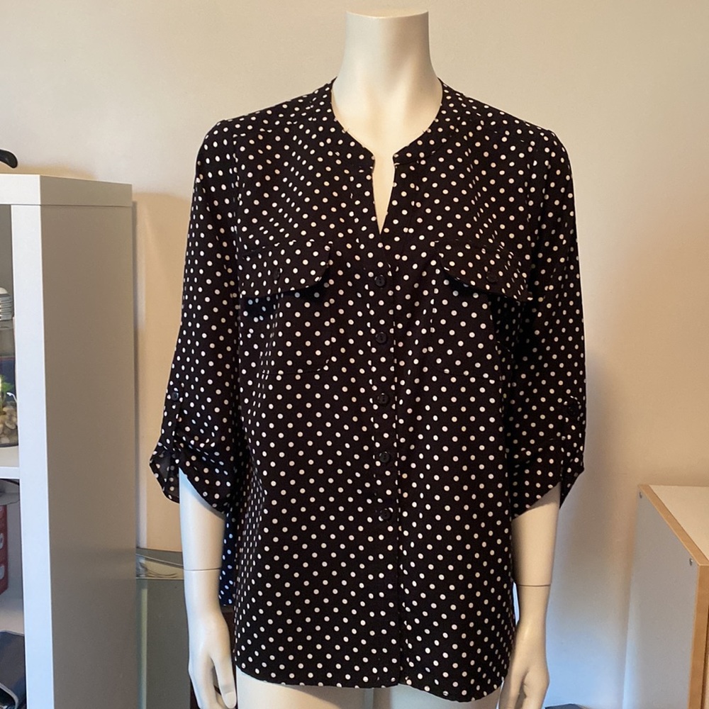 Polka Dot Button Shirt  Notations 1X  3/4 Sleeves Exc Shape New no Tags